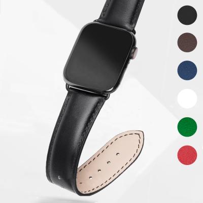 China For apple watch factory price quantity custom high cowhide genuine leather watch strap for apple watch top layer apple watch band leather strap for sale