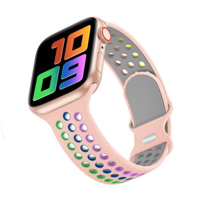 China For Apple Watch New Design Rainbow Silicone Breathable Band For Apple Watch Series 1/2/3/4/5 38mm 40mm 42mm Smart Watch 44mm for sale