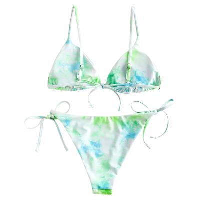 China 2021 waterproof swimwear women bikini string dye tie sportswear adults print swimwear and beach wear latest for sale