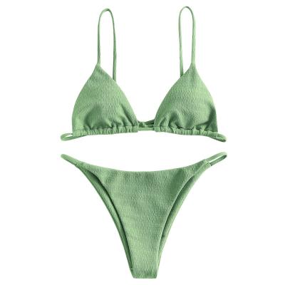 China OEM Service Adults Anti-UV Textured Swimwear Women Tie String Bikini Swimwear Solid Swimming Beach Wear Bikini for sale