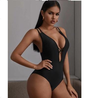 China Waterproof Crisscross Plunge Women's Swimwear One Piece Bikini Set for sale