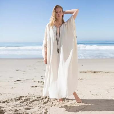 China EU and USA QUICK DRY Beachwear Long Loose Cover Up Beautiful Holiday Maxi Dress Swimwear New Luxury Women OEM Customized Polybag White for sale