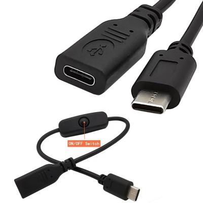 China MP3 / MP4 Player USB 2.0 Type C Male To Female Extension Power Charging Cable With On / Off Switch for sale