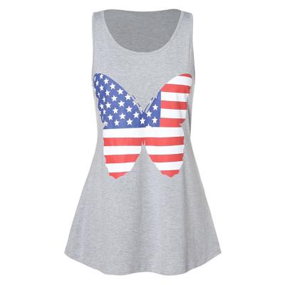 China Anti-wrinkle Butterfly Shape America Flag Printed Summer Women Pleated Back Seam Sleeveless T-shirt for sale