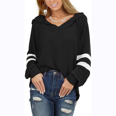 China Anti-Wrinkle Solid Color Two Stripes On Sleeve Women Regular Autumn Women Casual Hoodie for sale