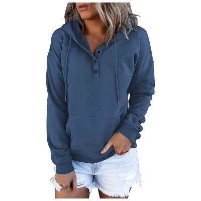 China Wholesale Autumn Women's Anti-Wrinkle Pull Over Sweatshirt Hoodie With Buttons V Neck In All Colors Street Wear for sale