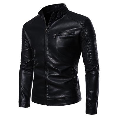 China Sale Quality Slim Fit Polished Motorcycle PU Leather Fleece Lined Jacket Windproof Outdoor Warm Waterproof Winter Jacket For Men for sale