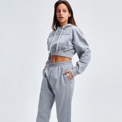 China Wholesale High Quality Two Piece Windproof Cotton Cropped Sweatpants Womens Hoodie And Jogger Top Set for sale