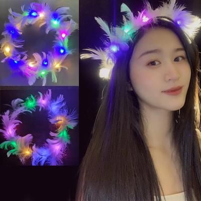 China Xiansen super series luxury direct sales new feather light garland luminous headwear led hair band concert light flash headwear for sale