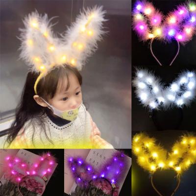 China Factory Direct Sale Luxury New Luminous Hair Band With Concert Light Outdoor Sauce Props LED Extended Feather Rabbit Ear Headwear for sale