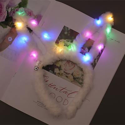 China Luxury Band Luminous Feather Hair Bunny Ear Luminous Headdress With Hair Light Net Red Band Luminous Headdress For Female Concert for sale