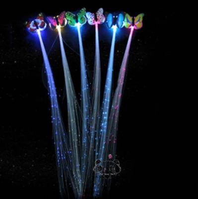 China Factory Direct Sales Christmas Colorful Butterfly Pink Blue Colored Instant Gradient Glow Braid LED Fiber Optic Wig for sale