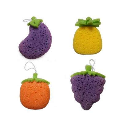 China EXFOLIATE Latest Design Fruit Grape Shape Pineapple Orange Eggplant Sponge Soft Bath Sponge For Shower for sale