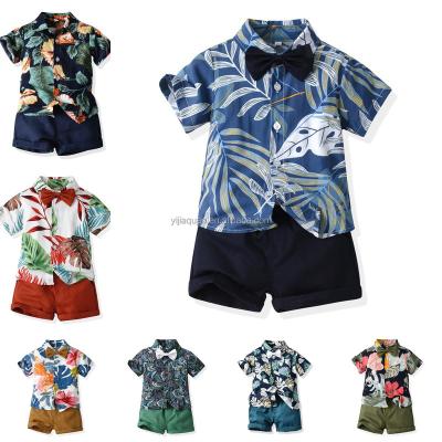 China Casual Boys suit new children's summer short-sleeved t-shirt tie flower shirt boy shorts two-piece set for sale