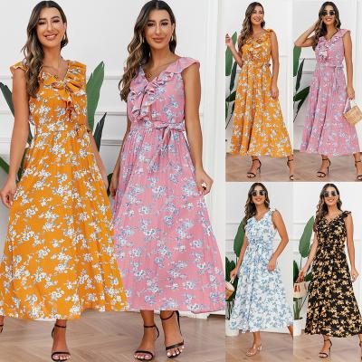 China Anti-Static 2024 Wholesale European-styl fashion women's long summerone-shoulder floral dressWomen's Casual dress Women's floor-length dress for sale