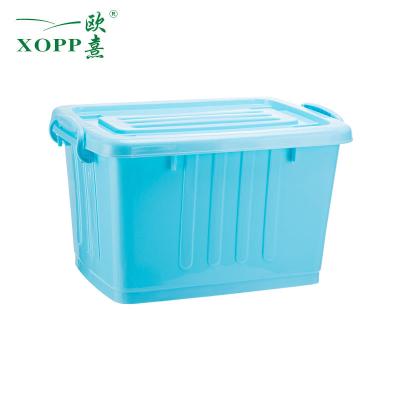 China Viable Hot Selling Large Liter Colorful Plastic Storage Boxes With Lid Handle For Clothing Bedding for sale