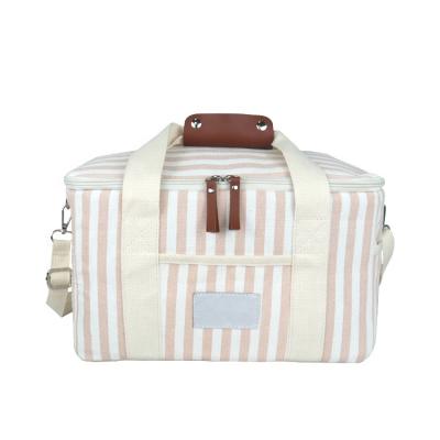 China Waterproof Custom Logo Cute Lunch Bag In Crew Pink Stripe Cooler Bag For Food for sale