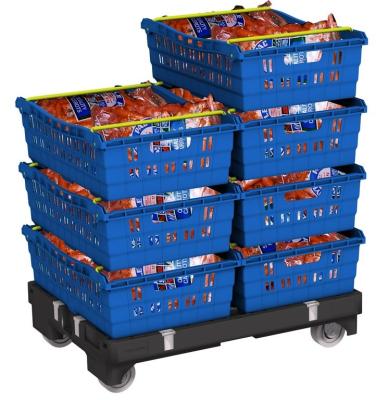 China Hot Heavy Duty Movable Plastic Mobile Stackable Harvest Fruit Vegetable Basket Vending Bale Arm Crate Stackable Storage Boxes for sale