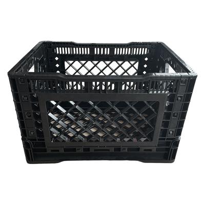 China Factory high quality recyclable collapsible stackable 16 26 quart heavy duty black stackable collapsing collapsing milk crates for sale for sale