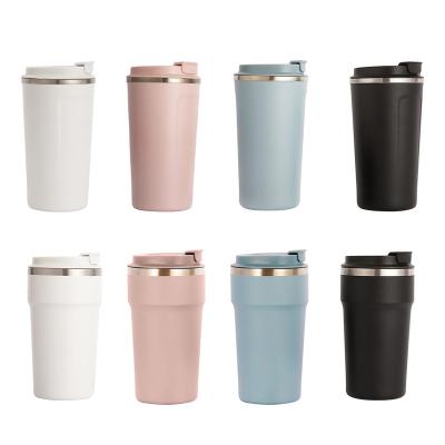 China Sustainable 380ml 500ml Custom Logo Powder Coated Double Wall Insulated Stainless Steel Travel Coffee Mug With Lid for sale