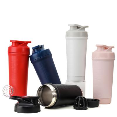 China New Design Black Sports Water Bottles Smoothie Mixer Gym Stainless Steel Viable Protein Shaker Cup Bottle for sale