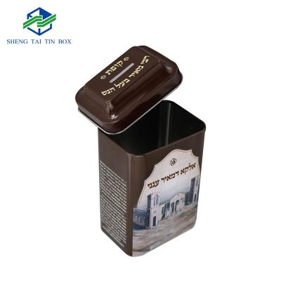 China Recyclable / Eco - Friendly Metal Packaging Tins With Slot Can Be Used As Coin Bank for sale