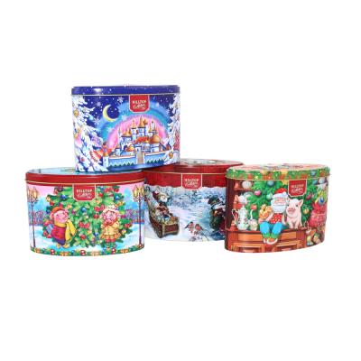 China Eco-friendly Christmas Metal Tea Packaging With 3D Embossing Oval Tin Cans Tea Gift Box Packaging for sale