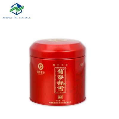 China Recyclable Tea Cans 50g Custom Tea Tin Box Red Round Metal Tea Packaging Can for sale