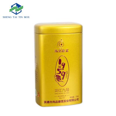 China Recyclable Metal 75g Gold Rectangular Tea Can Metal Tins For Black Tea Airtight Tea Container for sale