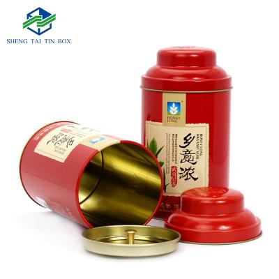 China Recyclable Classic Tea Tin Cans Cylinder Tin Box For Tea Double Lid Tea Tin Can for sale