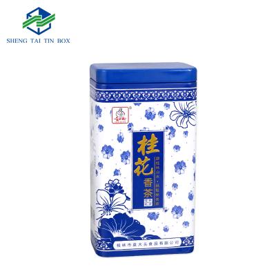 China Eco - Friendly Packaging Tin Can Metal Tea Tins Rectangular Canister Tea Tin Can for sale