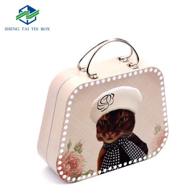 China Recyclable Metal Tin Box With Handle Handbag Packaging Box Custom Handbag Tin for sale