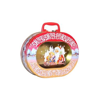 China Recyclable Christmas Gift Tin Metal Tin Box With Window Lock Handle for sale