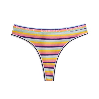 China Breathable Striped Feminine Women's Pantys Sexy Comfortable T-Back Low-Waist Printing Bikini Briefs Thongs for sale