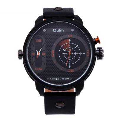 China Multiple Time Zone Men Watch OULM Fashion Man Watches Luxury Unique Design Large Double Dial Round Dial Quartz Wrist Watch Hot for sale