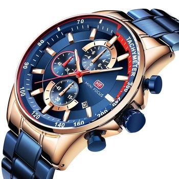 China MINI FOCUS 0218 G Automatic Date Quartz Wristwatches Sport Stainless Steel Strap Luxury Blue Business Watch Men Wrist Relogio Masculino for sale