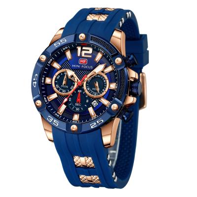 China AUTO DATE MINI FOCUS 0349 Men's Chronograph Watches Luminous Sport Wristwatch Army Silicone Strap Quartz Watch reloj blue minifocus for sale