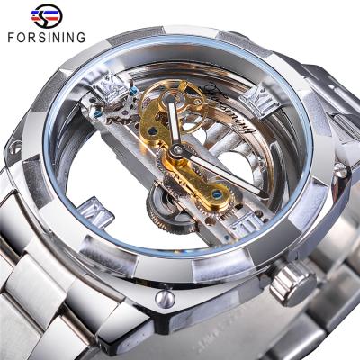 China Moon Phase Forsining GMT1165 Men's Watch GMT1165 Automatic Gear Skeleton Mechanical Silver Stainless Steel Watches Men for sale