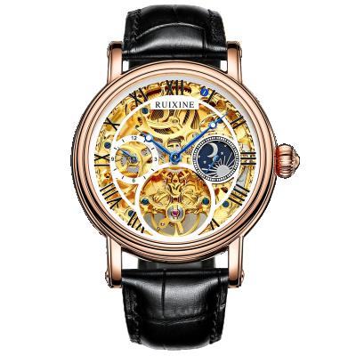 China Luxury Top Brand Moon Phase Gold Watch Date Skeleton Watch Mens Vintage Automatic Mechanical Watch Men's Calendar for sale