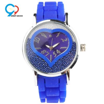 China Water Resistant Silver Case Silicone Strap Watch Heart Shape Dial Blue Seiko Movement Wrist Watch for sale