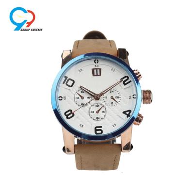 China Water Resistant Rose Gold Plated Genuine Leather Strap Watch Japan Miyota Man Watch for sale