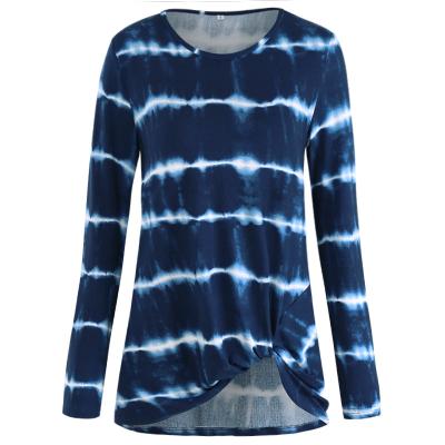 China 2021 Breathable Autumn Winter Women Clothing Fashion Tie Dye Loose Casual Sweatshirt Streetwear Long Sleeve Striped T-shirt for sale