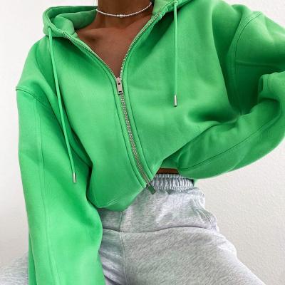 China New Arrival Women's Solid Hoodies Streetwear Autumn Clothing Casual Long Sleeve Crop Hoodies Viable Hooded Cardigan Zipper Loose Pullover Sweater for sale