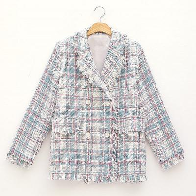 China 2021 Autumn Winter New Fashion Knitted Plaid Fringed Long Sleeve Jackets Viable Top Coats Thin Casual Warm Women's Clothing for sale