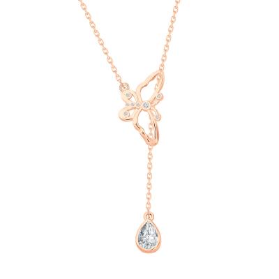 China Cute Hiphop Butterfly Linking Water Drop Zircon Copper Plated Sliver Necklace Pendant Jewelry For Women And Girls for sale