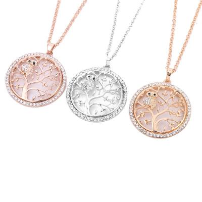 China TRENDY wholesale fashion creative rhinestone animal owl hot selling hollow tree of life pendant necklace jewelry for women for sale