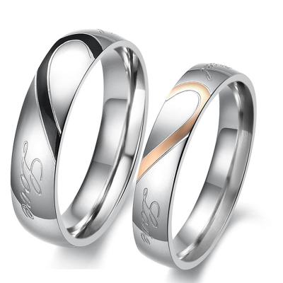 China TRENDY Fashion Jewelry Simple Love Heart Couple Band Ring Engagement And Wedding Ring For Women Men for sale