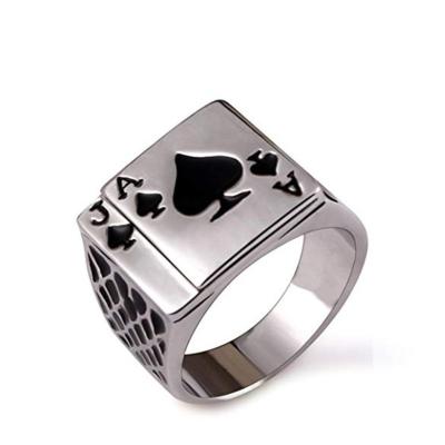 China Hot Selling Punk Style Jewelry Enamel Poker Engraved Finger Rings Alloy Chunky Ring Men's Ring for sale