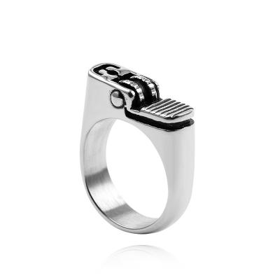 China Hiphop Fashion Mens Silver Stainless Steel Lighter Shaped Ring for sale