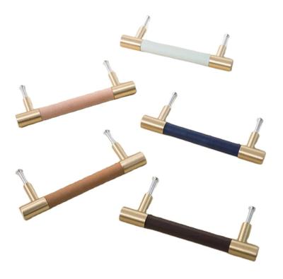 China Hoone Contemporary Fancy Furniture Leather Solid Brass Cabinet Handles Colored Door Knobs and Drawer Pulls for sale